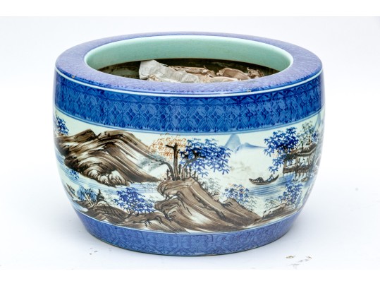 Stunning Japanese Underglaze Blue And Painted Porcelain Jardiniere