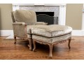 Custom Upholstered Louis XV Style Bergere With Ottoman