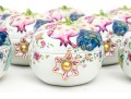 Set Of Eight Mottahedeh Chinese Export Tobacco Leaf Pattern Pomegranate Form Lidded Bowls