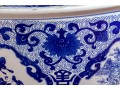 Large Blue And White Asian Porcelain Koi Jardiniere On Wood Stand