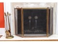 Vintage Brass Fire Screen & Tools