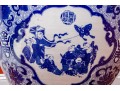 Large Blue And White Asian Porcelain Koi Jardiniere On Wood Stand