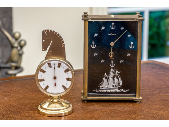 Jaeger LeCoultre Mantel Clock And A Mid-Century French Chess Knight Desk Thermometer