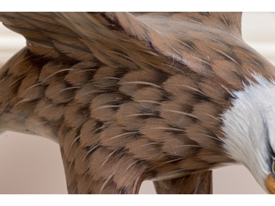 Artisanal Carved And Painted Wood And Stone Sculpture Of An Eagle