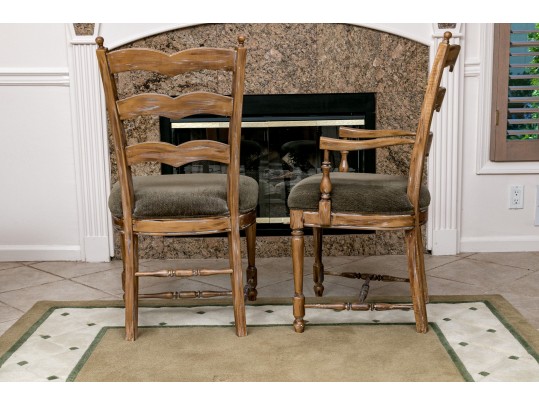 Four French Country Ladder Back Dining Chairs