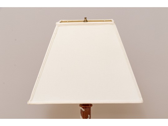 Pair Of Stately Carved Red Marble Table Lamps