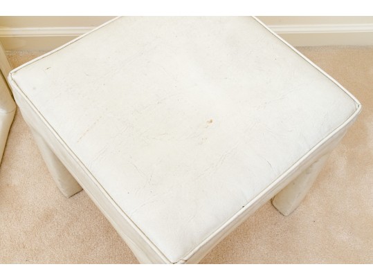 Mid-Century Modern White Leather Upholstered Stools Attributed To Drexel 