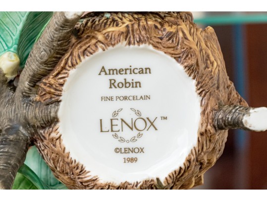 Delightful Wall Mounted Wood And Glass Etagere With Porcelain Birds Including Lenox