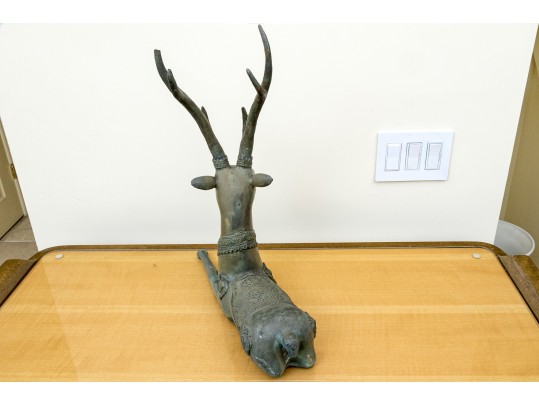 Asian Brass Recumbent Deer Sculpture 