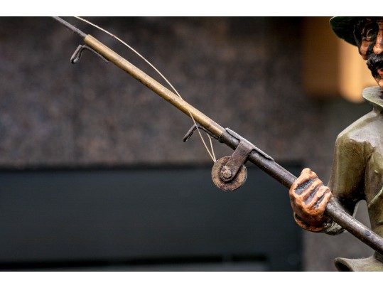 Awesome Artisanal Sculpture, Fisherman In Fishing Boat