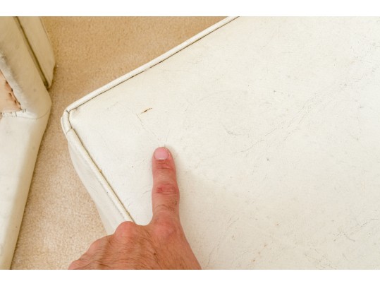 Mid-Century Modern White Leather Upholstered Stools Attributed To Drexel 