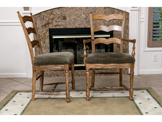 Four French Country Ladder Back Dining Chairs