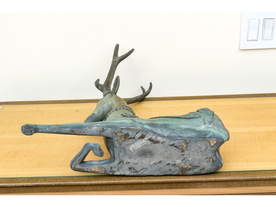 Asian Brass Recumbent Deer Sculpture 