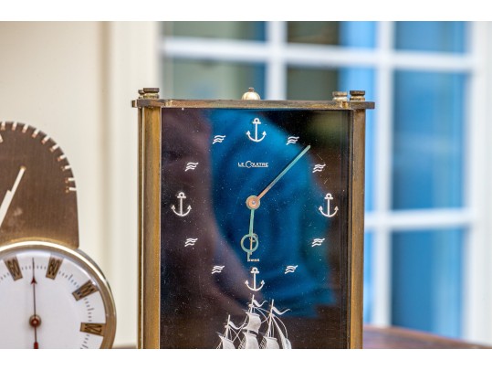 Jaeger LeCoultre Mantel Clock And A Mid-Century French Chess Knight Desk Thermometer