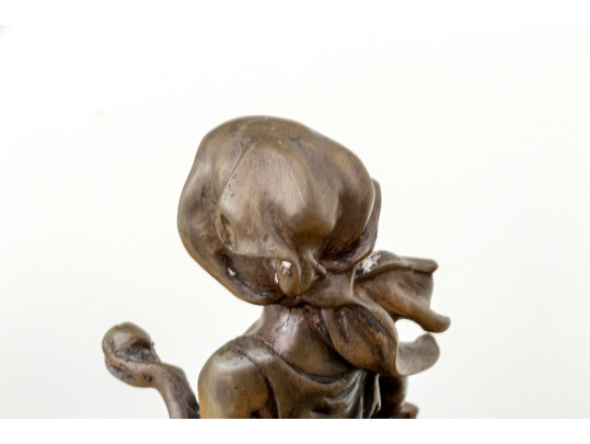 Vintage Arteriors Bronze Sculpture Of A Lady Carrying Fruit