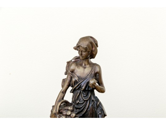 Vintage Arteriors Bronze Sculpture Of A Lady Carrying Fruit