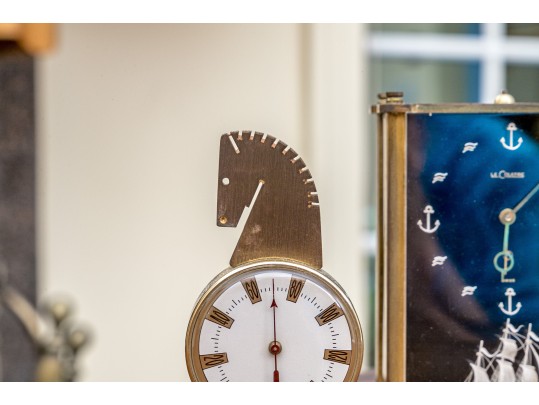 Jaeger LeCoultre Mantel Clock And A Mid-Century French Chess Knight Desk Thermometer