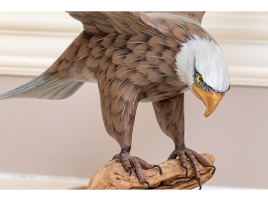 Artisanal Carved And Painted Wood And Stone Sculpture Of An Eagle