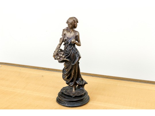 Vintage Arteriors Bronze Sculpture Of A Lady Carrying Fruit