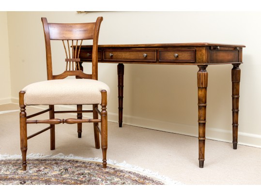 Theodore Alexander Chinoiserie Walnut And Leather Writing Desk With Baker Chair