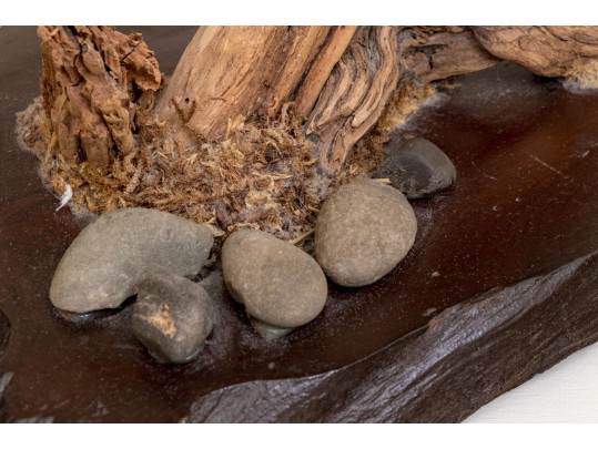 Artisanal Carved And Painted Wood And Stone Sculpture Of An Eagle