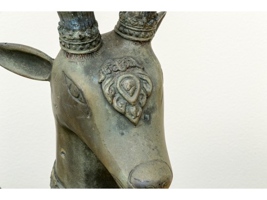 Asian Brass Recumbent Deer Sculpture 