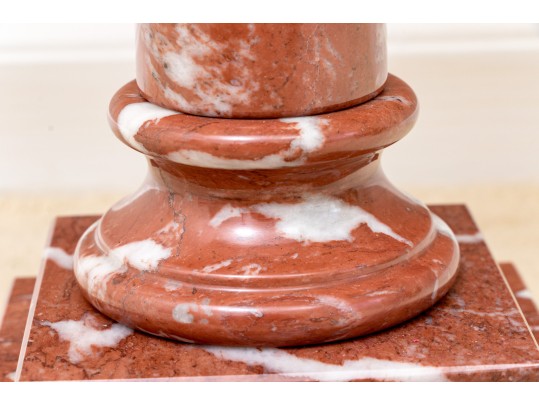 Pair Of Stately Carved Red Marble Table Lamps