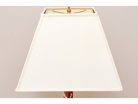 Pair Of Stately Carved Red Marble Table Lamps