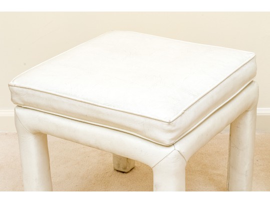 Mid-Century Modern White Leather Upholstered Stools Attributed To Drexel 