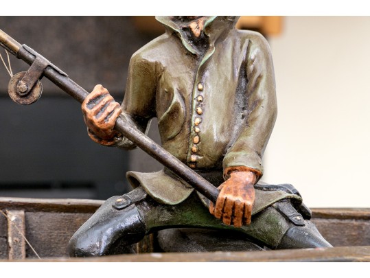 Awesome Artisanal Sculpture, Fisherman In Fishing Boat