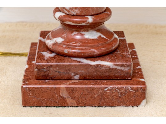 Pair Of Stately Carved Red Marble Table Lamps