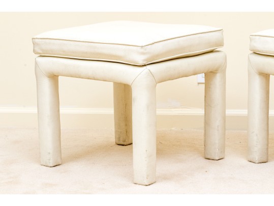 Mid-Century Modern White Leather Upholstered Stools Attributed To Drexel 