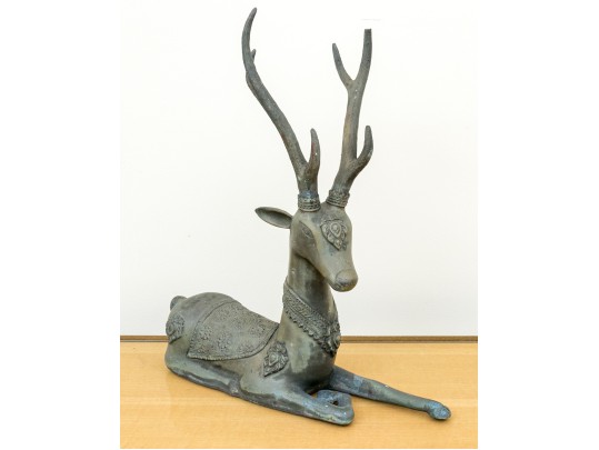 Asian Brass Recumbent Deer Sculpture 