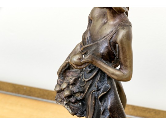 Vintage Arteriors Bronze Sculpture Of A Lady Carrying Fruit