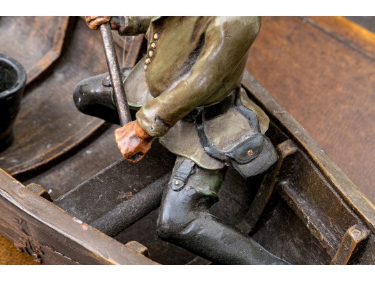 Awesome Artisanal Sculpture, Fisherman In Fishing Boat