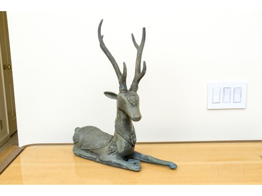 Asian Brass Recumbent Deer Sculpture 