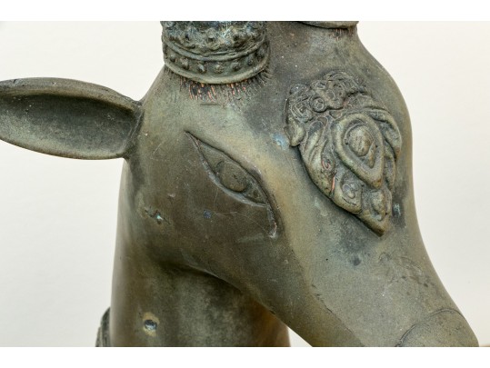 Asian Brass Recumbent Deer Sculpture 