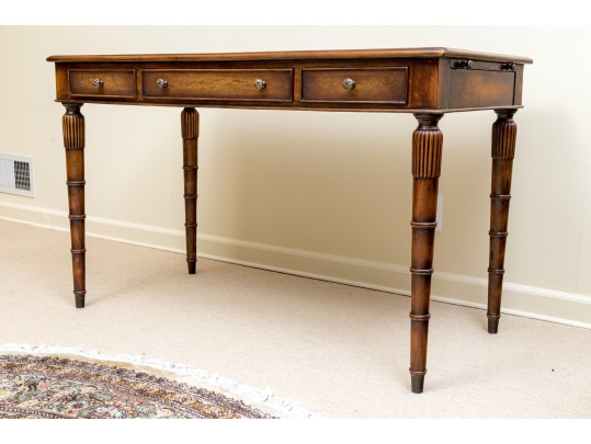 Theodore Alexander Chinoiserie Walnut And Leather Writing Desk With Baker Chair