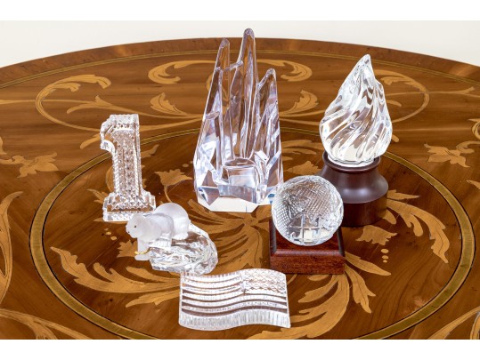 Collection Of Crystal Paperweights Including Faberge, Sevres, Steuben, And Waterford