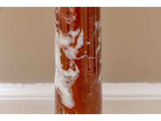 Pair Of Stately Carved Red Marble Table Lamps