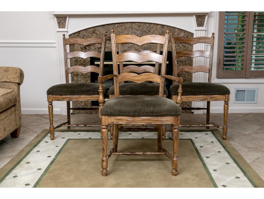 Four French Country Ladder Back Dining Chairs