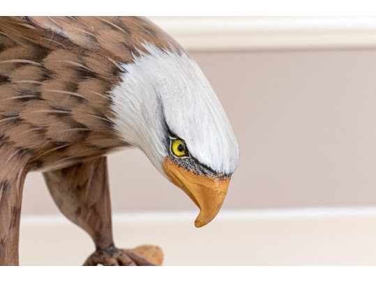 Artisanal Carved And Painted Wood And Stone Sculpture Of An Eagle