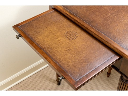 Theodore Alexander Chinoiserie Walnut And Leather Writing Desk With Baker Chair