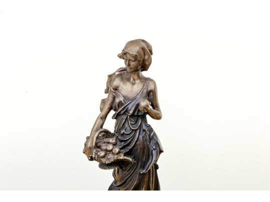 Vintage Arteriors Bronze Sculpture Of A Lady Carrying Fruit