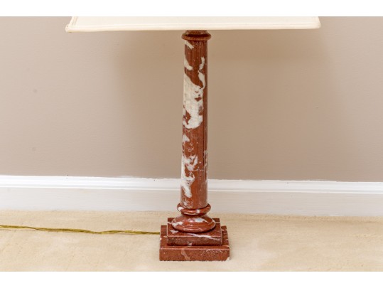 Pair Of Stately Carved Red Marble Table Lamps