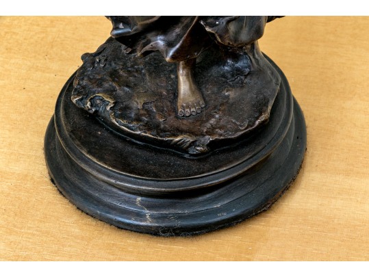 Vintage Arteriors Bronze Sculpture Of A Lady Carrying Fruit