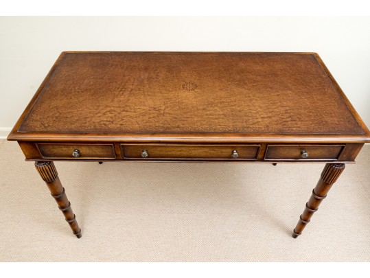 Theodore Alexander Chinoiserie Walnut And Leather Writing Desk With Baker Chair