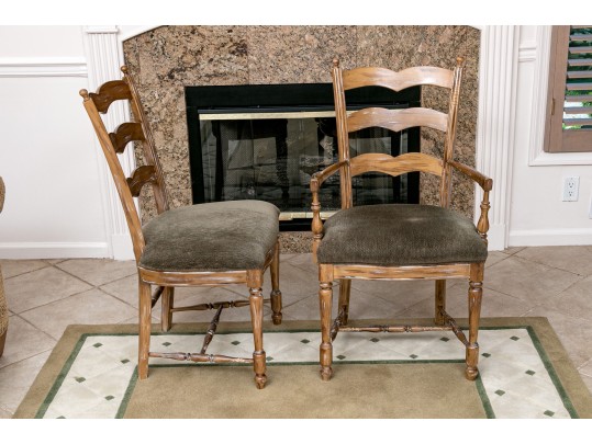 Four French Country Ladder Back Dining Chairs