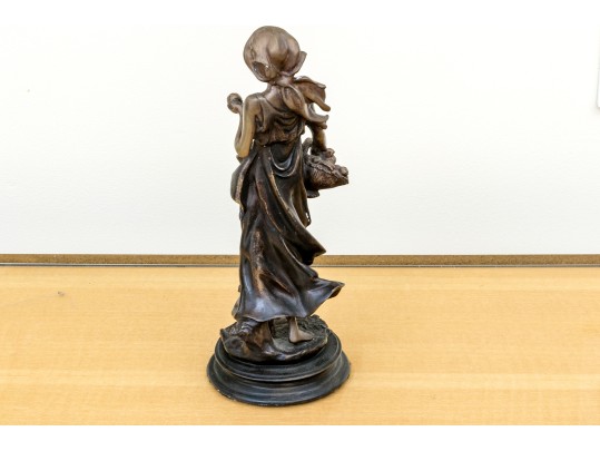 Vintage Arteriors Bronze Sculpture Of A Lady Carrying Fruit