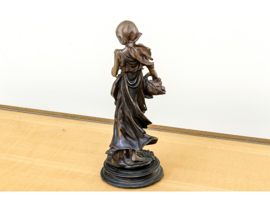Vintage Arteriors Bronze Sculpture Of A Lady Carrying Fruit